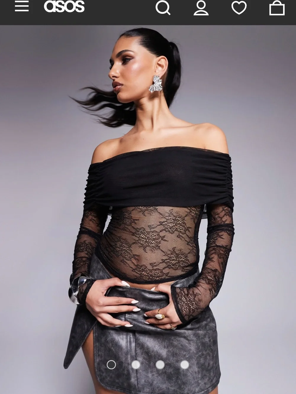 ASOS Black Off-Shoulder Lace Long-Sleeve Bodysuit - Picture 1 of 4